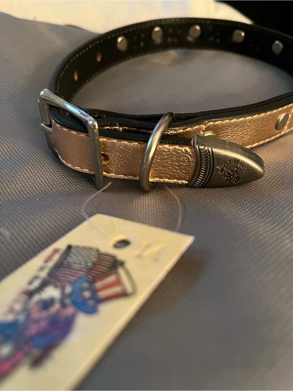 Woof Wear! Custom 14” lux dog collar NWT. Leather, crystals, fleur-de-lis
